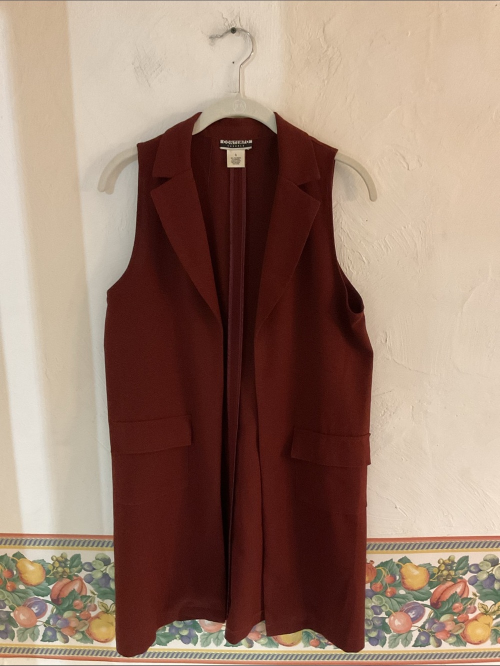 Vintage Contempo Casuals Longline Vest Duster, Size S, Burgandy